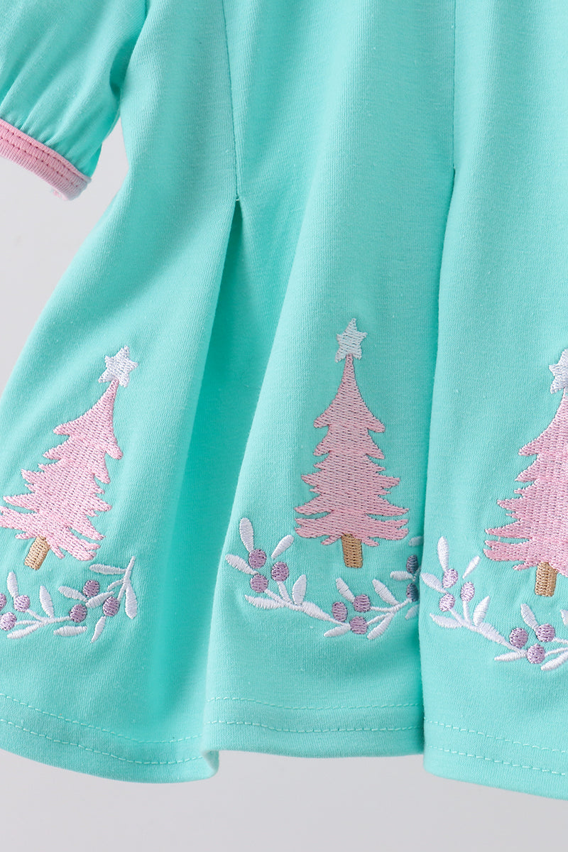Green christmas tree embroidery bloomer  set
