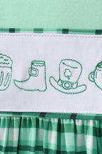Green parade embroidery gingham dress