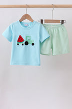 Blue watermelon truck seersucker shorts set