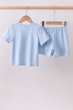 Blue big brother embroidery shorts set