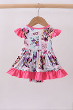 Pink character bamboo ruffle romper