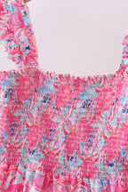 Pink floral smocked ruffle mom&me tiered dress