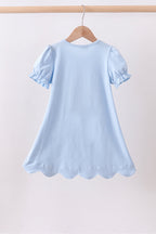 Blue floral boot applique scalloped dress