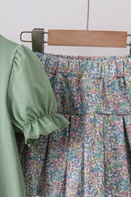 Sage floral bunny applique skorts set
