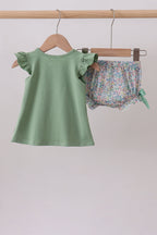 Sage bunny applique bloomer set