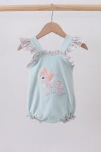 Blue floral bunny applique ruffle bubble