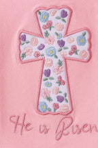 Pink cross applique ruffle shorts set