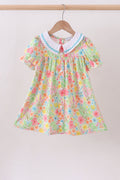 Pink floral print puff sleeve ruffle dress
