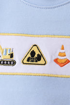 Blue engineering vehicle embroidery top