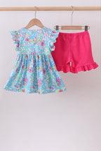Mint island bloom 2pc ruffle shorts set