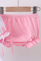 White cross smocked ruffle bloomer set