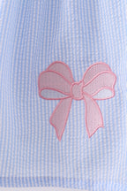Blue seersucker bow smocked dress