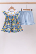 Lemon smocked ruffle shorts set