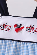 Blue character embroidery gingham bubble