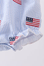 Blue flag embroidery seersucker bow bubble