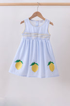 Blue lemon embroidery seersucker dress