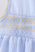 Blue lemon embroidery seersucker dress