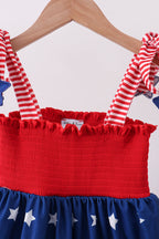 Blue star smocked ruffle dress