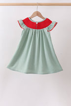 Green Watermelon Stripe Smocked Embroidered Seersucker Dress