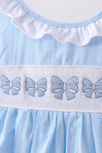 Blue Bow Smocked Embroidered Jacquard Set