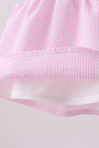 Pink stripe seersucker strawberry smocked bloomer set