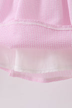 Pink stripe seersucker strawberry smocked dress
