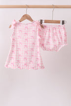 Pink bow print scalloped bloomer set