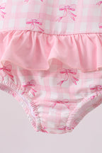 Pink bow print ruffle one-piece swimsuit