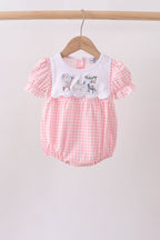 Pink Gingham Animal Embroidered Bubble