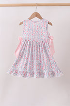 Pink Floral Bow Applique Bow Dress