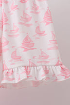 Pink Sailboat Embroidered Set