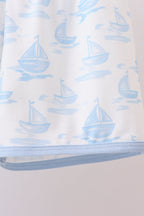 Blue Sailboat Embroidered Set