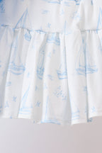 Blue Sailboat Embroidered Skorts Set