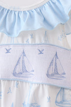 Blue Sailboat Smocked One-Piece Swimsuit