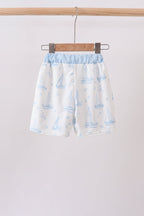 Blue Sailboat Embroidered Swim Trunks