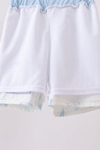 Blue Sailboat Embroidered Swim Trunks