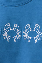 Blue Crab Embroidered Checkered Shorts Set