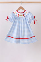 Blue School Bus Smocked Gingham Dress