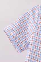 Blue Apple Embroidered Plaid Shorts Set