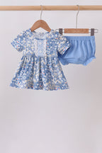 Blue Floral Print Bloomer Set