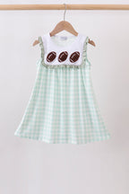 Green football french knot gingham ruffle dress