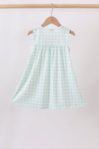 Green football french knot gingham ruffle dress