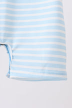 Blue Puppy Ball Embroidered Stripe Romper