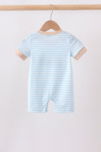 Blue Puppy Ball Embroidered Stripe Romper
