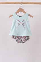 Blue Floral Bow Applique Bubble