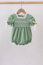 Sage collar smocked lace bubble