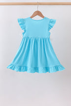 Blue character embroidery ruffle dress