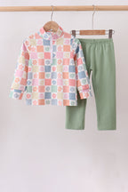 Pastel Daisy Checkerboard Jogger Set