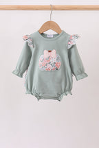 Sage Floral Pumpkin Applique Ruffle Bubble