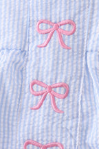 Blue Bow Embroidered Stripe Bubble